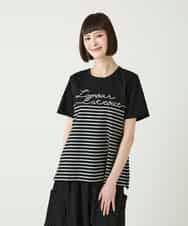 RBKGE45230 HIROKO BIS(ヒロコ ビス) ラメロゴ刺繍ボーダーカットソー ライトグレー