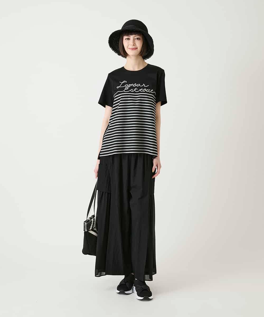 RBKGE45230 HIROKO BIS(ヒロコ ビス) ラメロゴ刺繍ボーダーカットソー ライトグレー