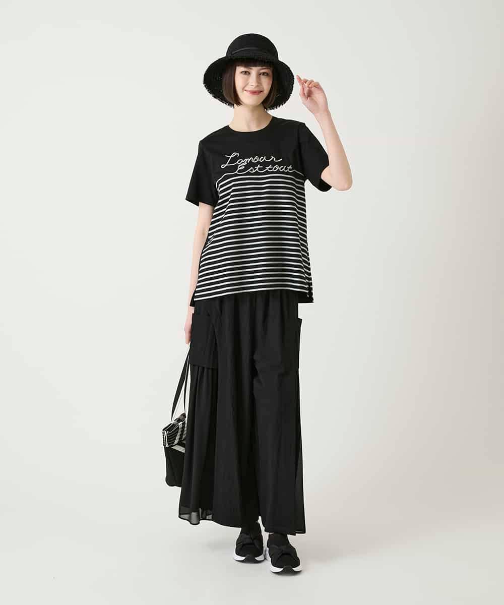 RBKGE45230 HIROKO BIS(ヒロコ ビス) ラメロゴ刺繍ボーダーカットソー ライトグレー