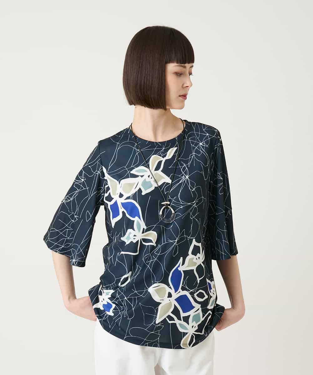 RBKGE47220 HIROKO BIS(ヒロコ ビス) アートフラワーフレアスリーブカットソー ネイビー