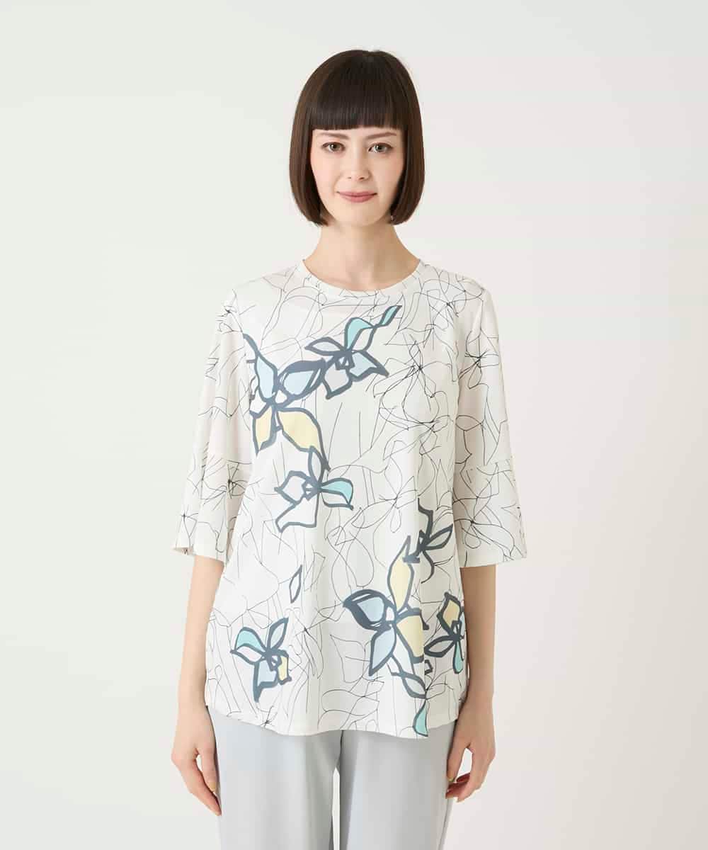 RBKGE47220 HIROKO BIS(ヒロコ ビス) アートフラワーフレアスリーブカットソー ホワイト