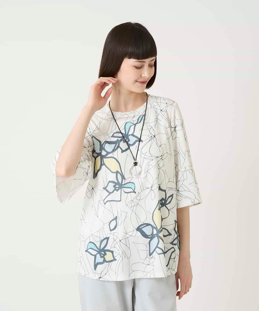 RBKGE47220 HIROKO BIS(ヒロコ ビス) アートフラワーフレアスリーブカットソー ホワイト