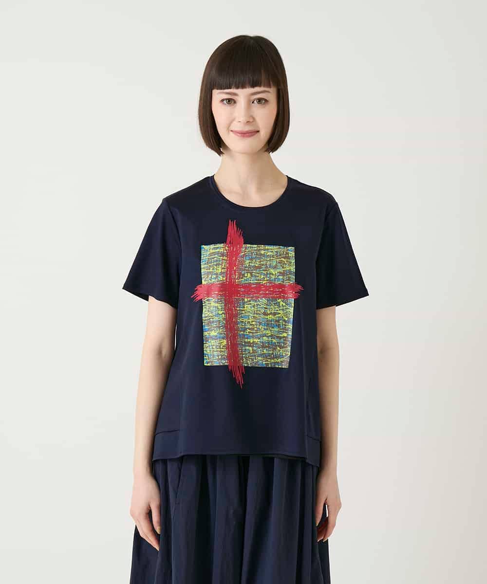 RBKGE50180 HIROKO BIS(ヒロコ ビス) 【接触冷感】ペイントグラフィックデザインカットソー ネイビー