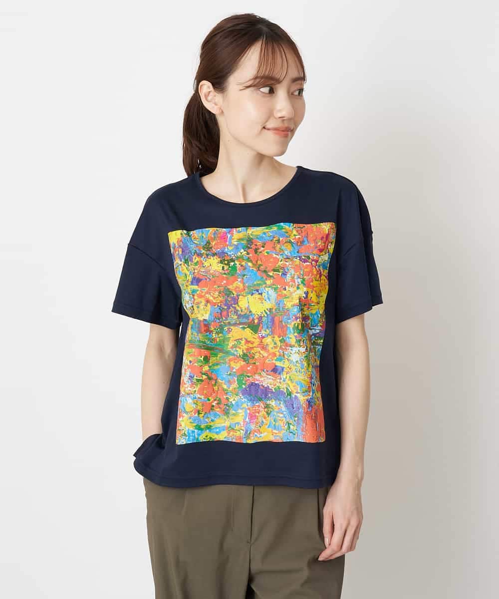 RBKGS42180 HIROKO BIS(ヒロコ ビス) 【洗える】パラリンアートドロップショルダーTシャツ（Layla） ネイビー