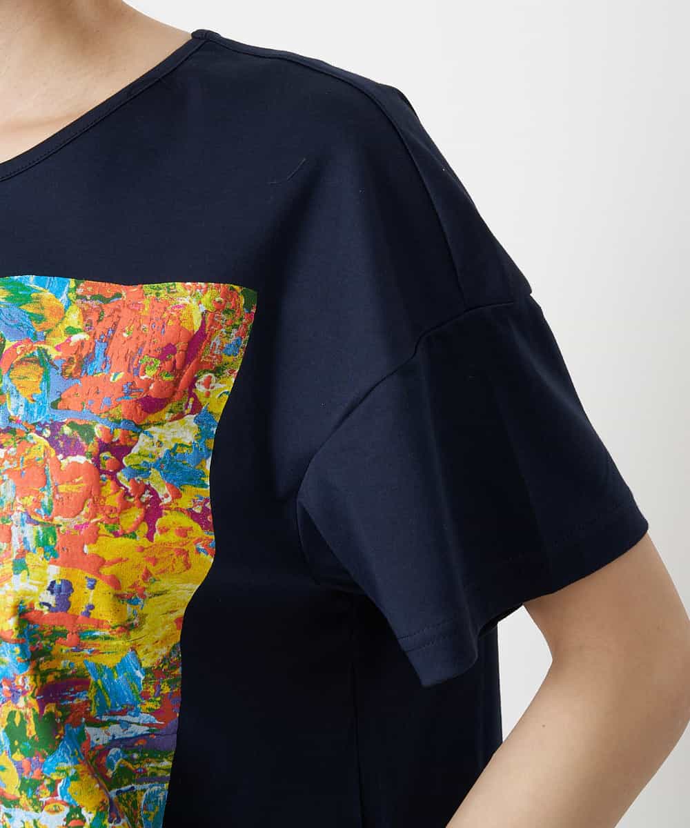 RBKGS42180 HIROKO BIS(ヒロコ ビス) 【洗える】パラリンアートドロップショルダーTシャツ（Layla） ネイビー