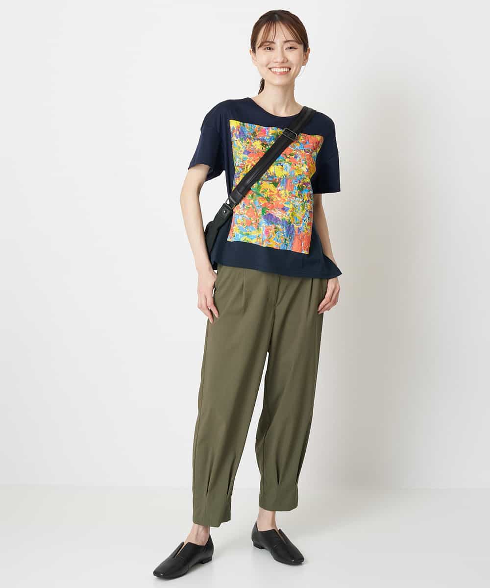 RBKGS42180 HIROKO BIS(ヒロコ ビス) 【洗える】パラリンアートドロップショルダーTシャツ（Layla） ネイビー