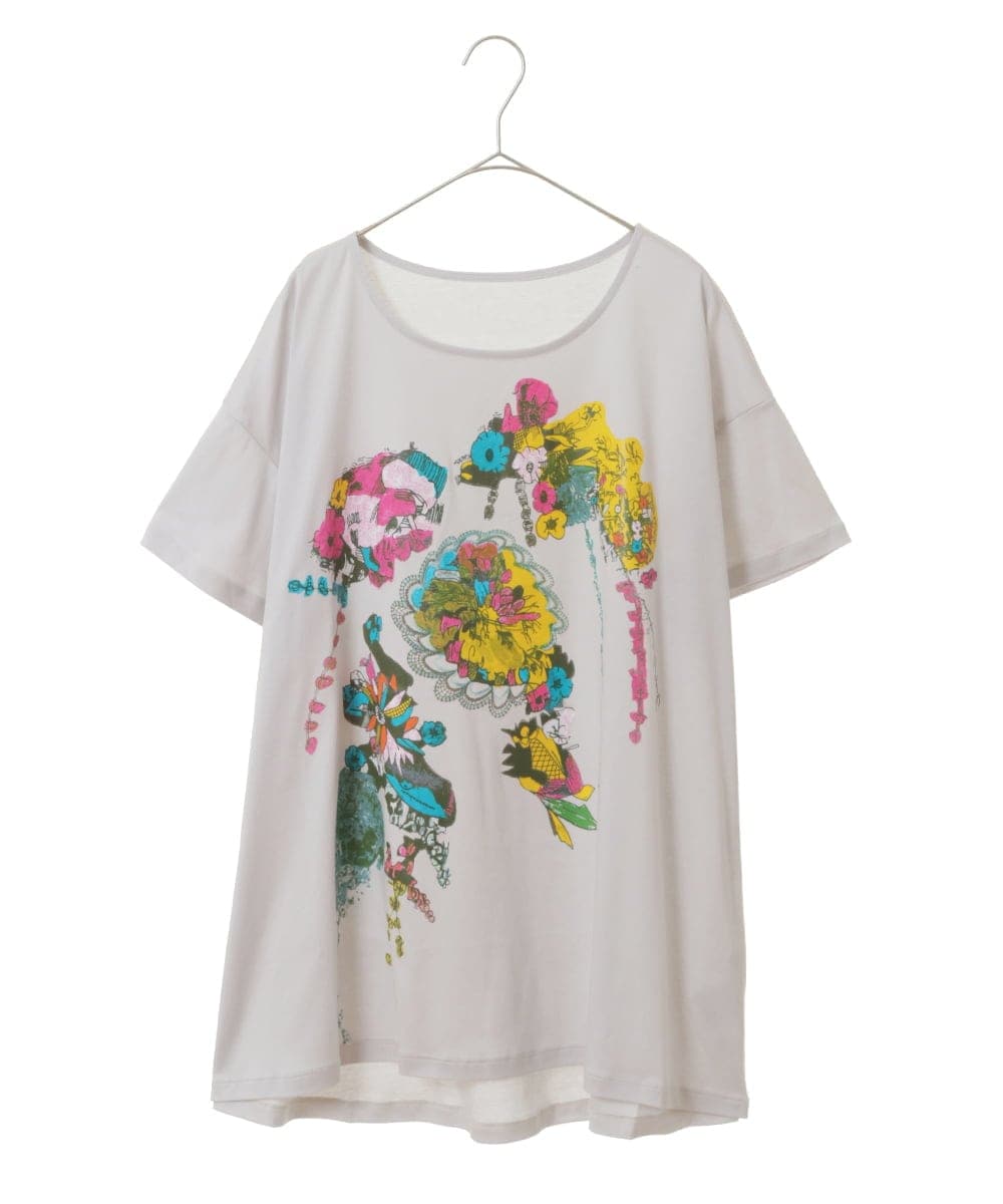 RBKGS43190 HIROKO BIS(ヒロコ ビス) 【洗える】パラリンアートチュニックTシャツ（Floris） ライトグレー