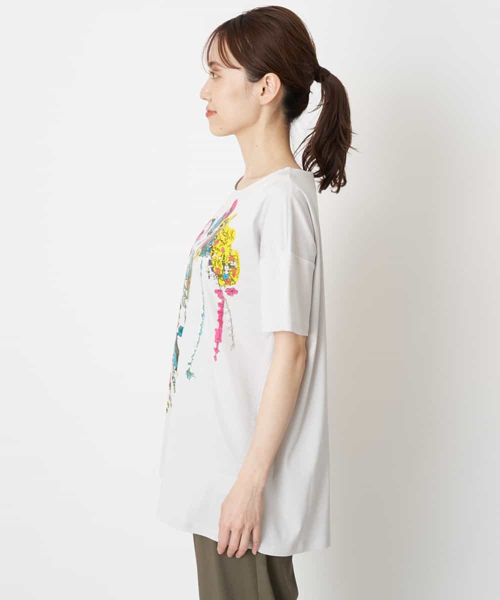 RBKGS43190 HIROKO BIS(ヒロコ ビス) 【洗える】パラリンアートチュニックTシャツ（Floris） ライトグレー