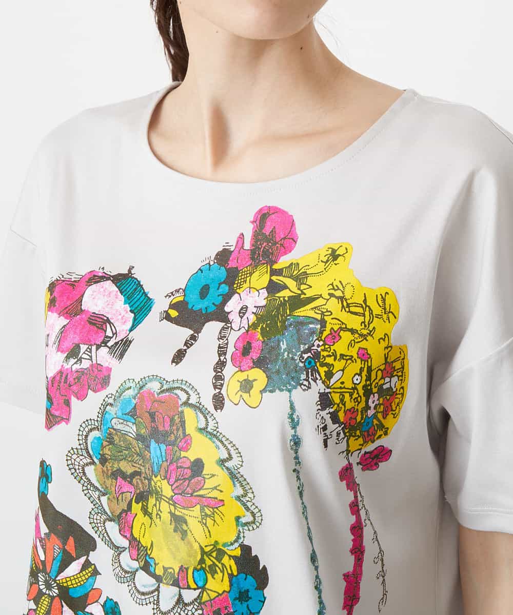 RBKGS43190 HIROKO BIS(ヒロコ ビス) 【洗える】パラリンアートチュニックTシャツ（Floris） ライトグレー