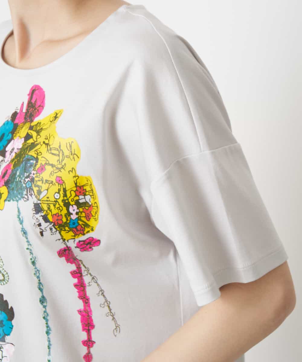 RBKGS43190 HIROKO BIS(ヒロコ ビス) 【洗える】パラリンアートチュニックTシャツ（Floris） ライトグレー