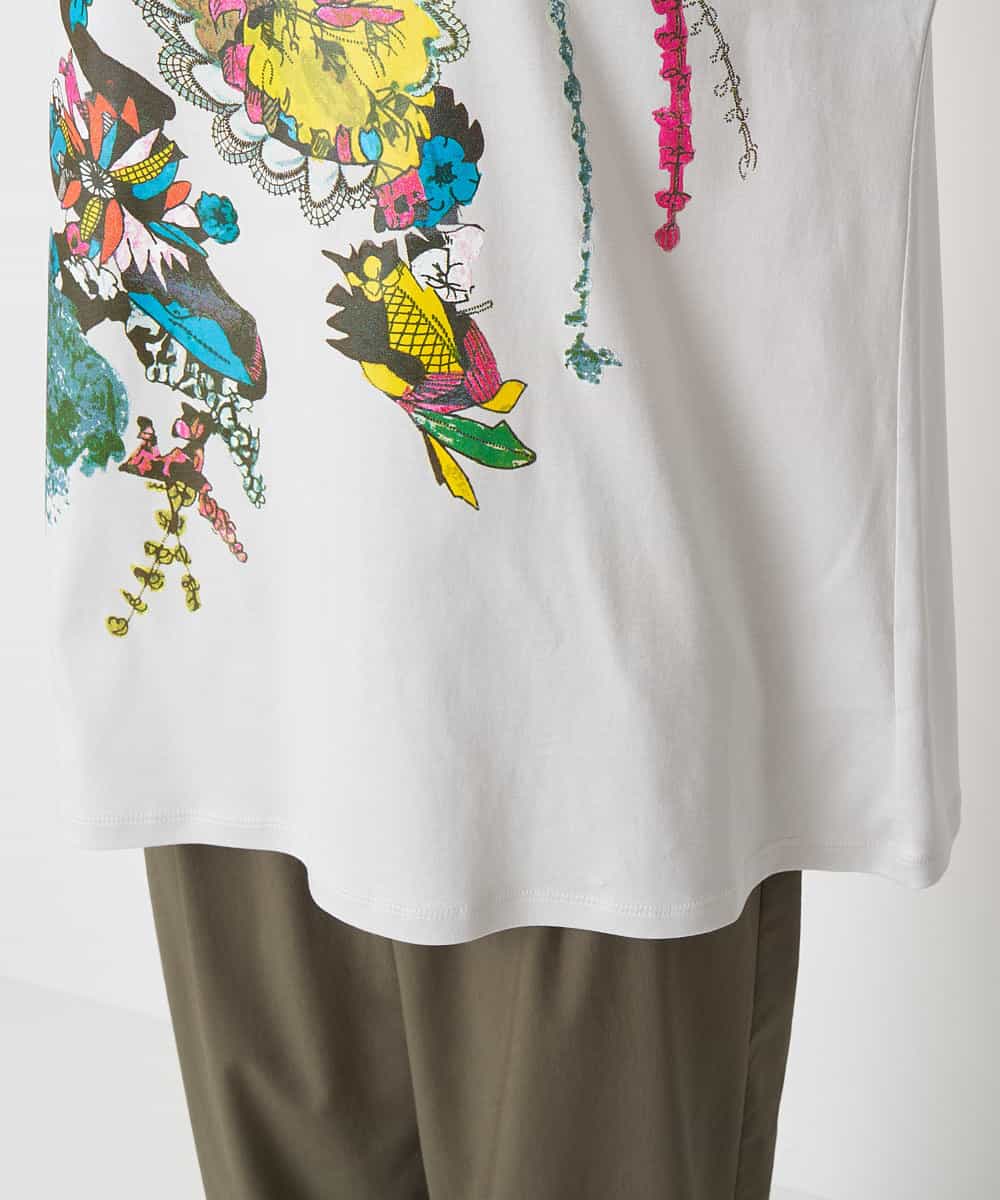 RBKGS43190 HIROKO BIS(ヒロコ ビス) 【洗える】パラリンアートチュニックTシャツ（Floris） ライトグレー