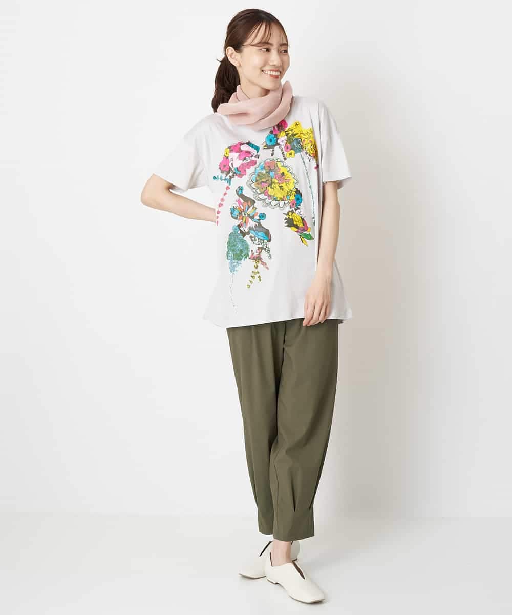 RBKGS43190 HIROKO BIS(ヒロコ ビス) 【洗える】パラリンアートチュニックTシャツ（Floris） ライトグレー