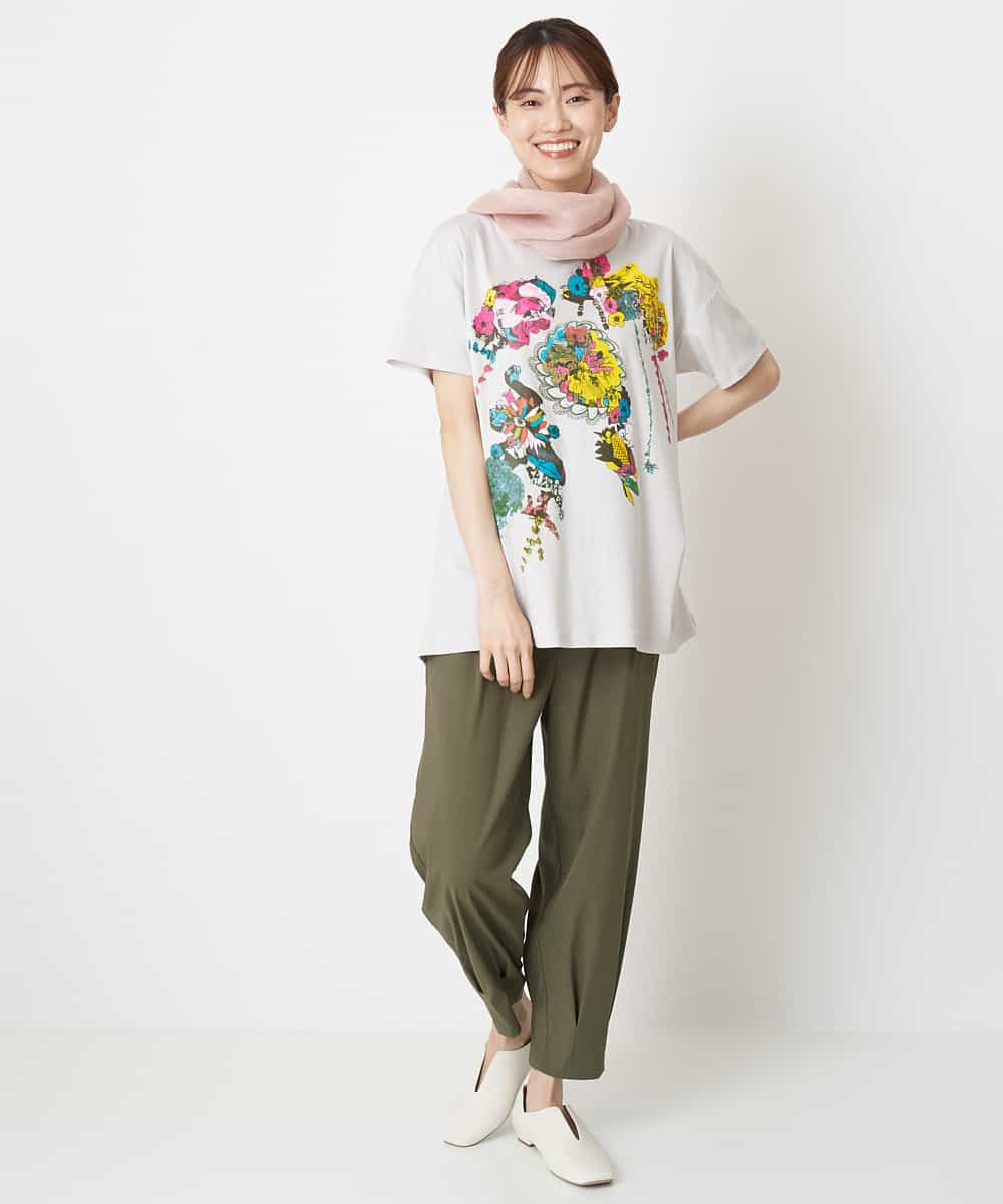 RBKGS43190 HIROKO BIS(ヒロコ ビス) 【洗える】パラリンアートチュニックTシャツ（Floris） ライトグレー