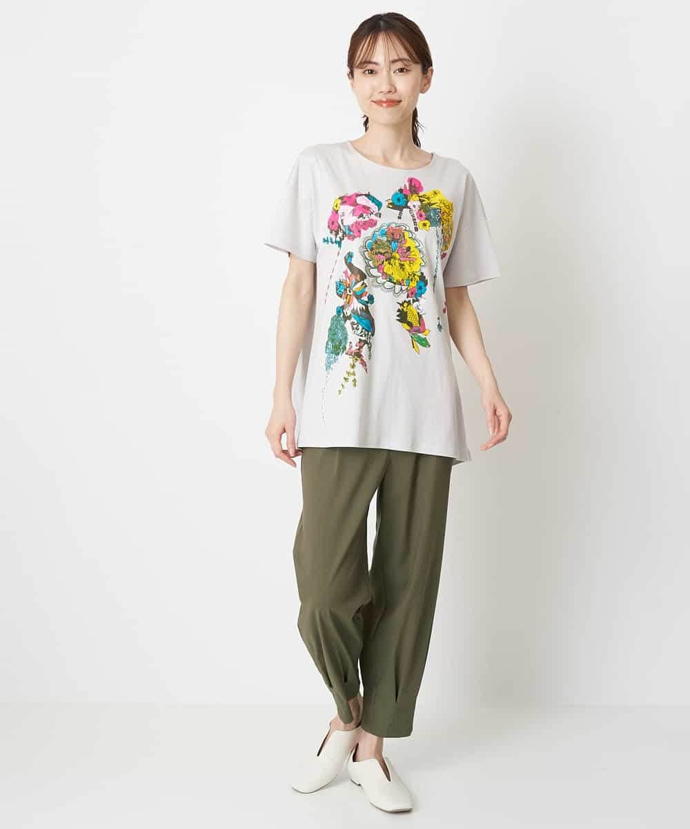 RBKGS43190 HIROKO BIS(ヒロコ ビス) 【洗える】パラリンアートチュニックTシャツ（Floris） ライトグレー