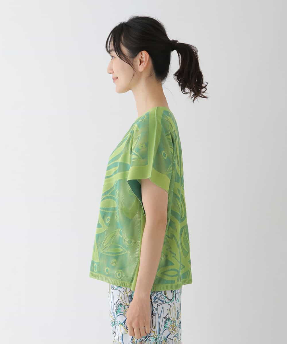 RBKGT21230 HIROKO BIS(ヒロコ ビス) 【洗濯機で洗える】ジャカードメッシュデザインプルオーバー グリーン
