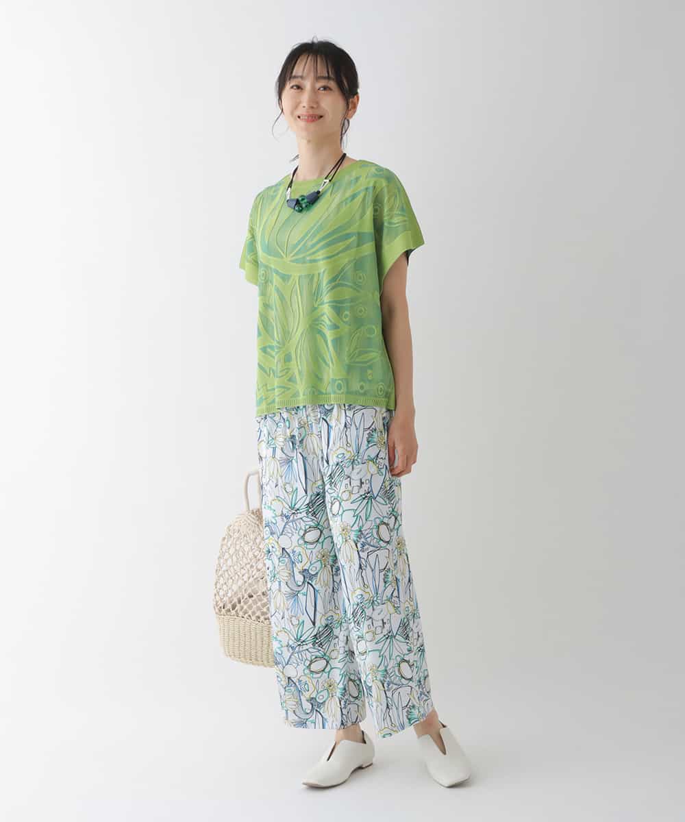 RBKGT21230 HIROKO BIS(ヒロコ ビス) 【洗濯機で洗える】ジャカードメッシュデザインプルオーバー グリーン