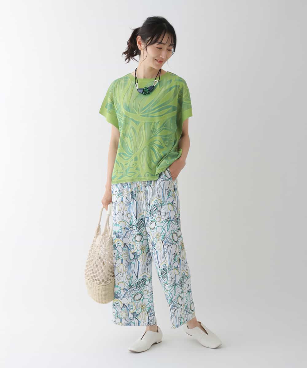 RBKGT21230 HIROKO BIS(ヒロコ ビス) 【洗濯機で洗える】ジャカードメッシュデザインプルオーバー グリーン