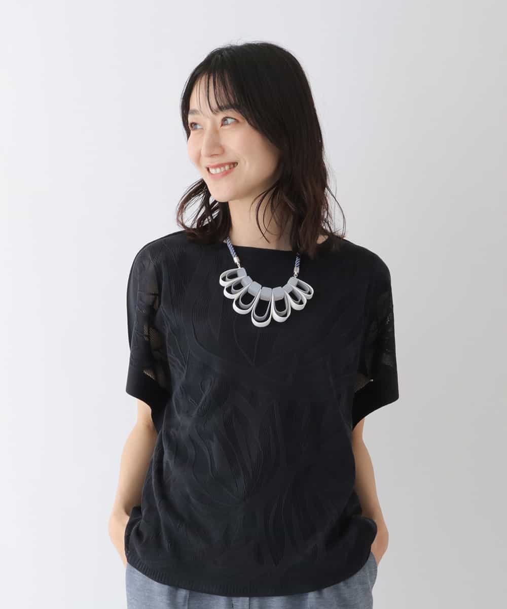 RBKGT21230 HIROKO BIS(ヒロコ ビス) 【洗濯機で洗える】ジャカードメッシュデザインプルオーバー ネイビー