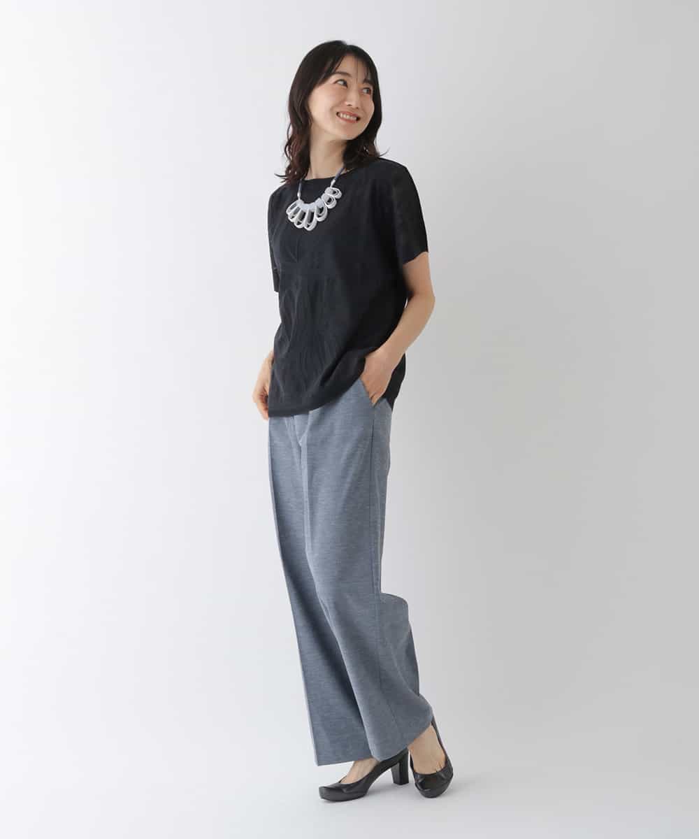 RBKGT21230 HIROKO BIS(ヒロコ ビス) 【洗濯機で洗える】ジャカードメッシュデザインプルオーバー ネイビー