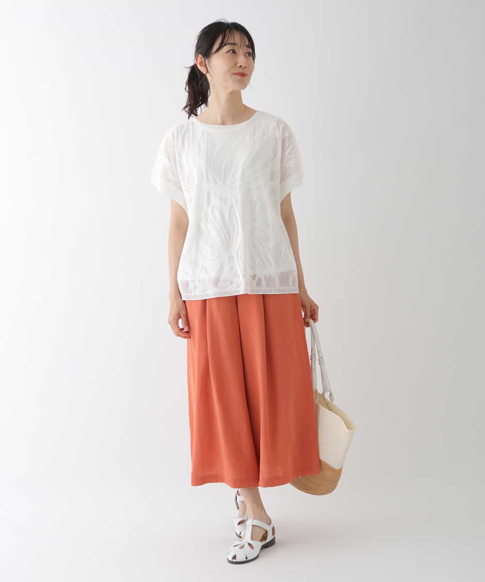 RBKGT21230 HIROKO BIS(ヒロコ ビス) 【洗濯機で洗える】ジャカードメッシュデザインプルオーバー ホワイト