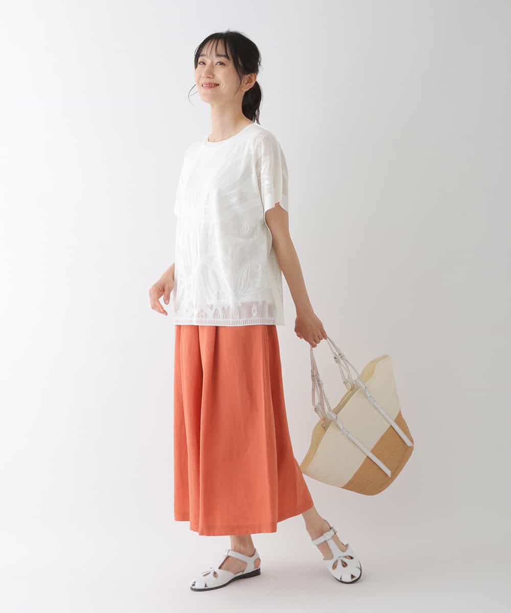 RBKGT21230 HIROKO BIS(ヒロコ ビス) 【洗濯機で洗える】ジャカードメッシュデザインプルオーバー ホワイト