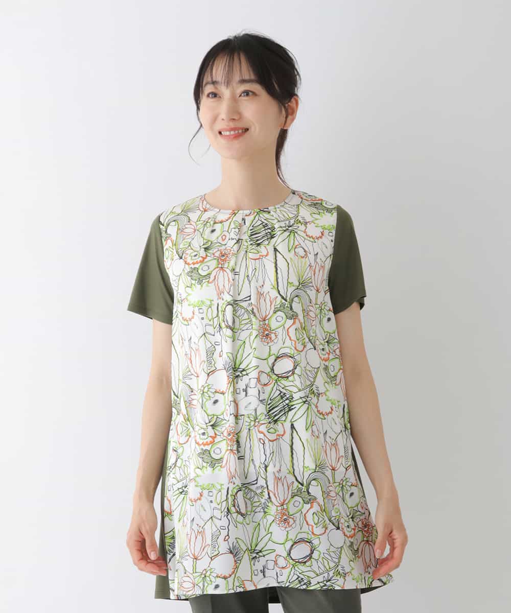 RBKGT25240 HIROKO BIS(ヒロコ ビス) 【洗える】カットソージョイントアートプリントチュニック オレンジ