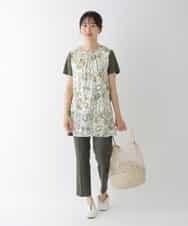 RBKGT25240 HIROKO BIS(ヒロコ ビス) 【洗える】カットソージョイントアートプリントチュニック オレンジ