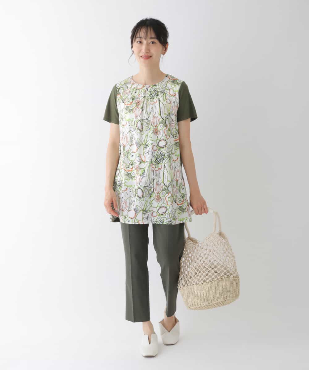 RBKGT25240 HIROKO BIS(ヒロコ ビス) 【洗える】カットソージョイントアートプリントチュニック オレンジ