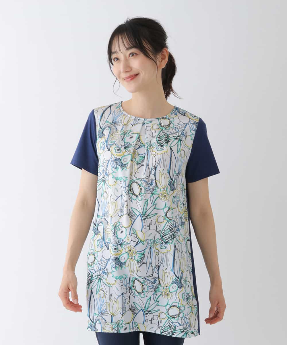 RBKGT25240 HIROKO BIS(ヒロコ ビス) 【洗える】カットソージョイントアートプリントチュニック ブルー