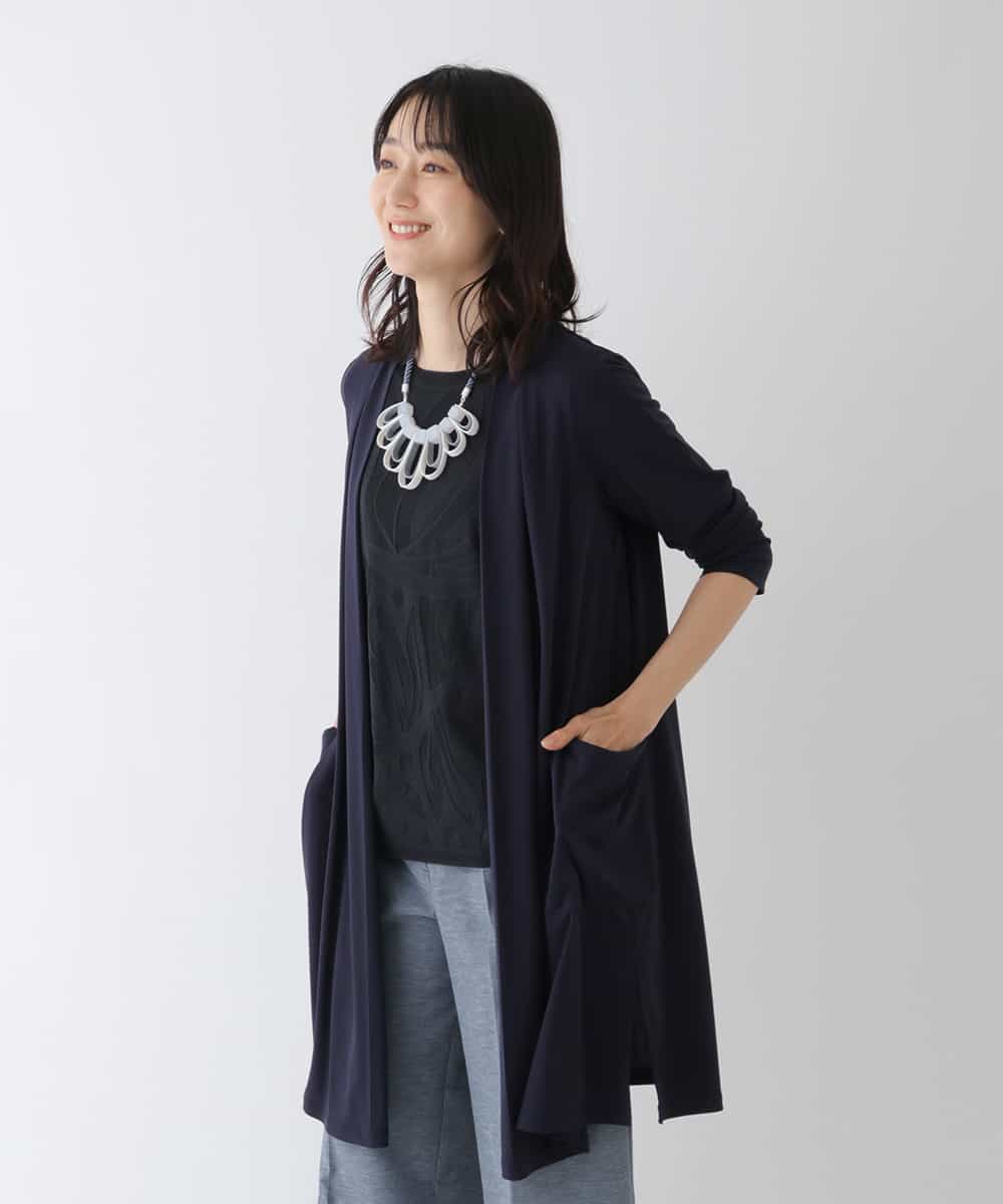 RBKGT30270 HIROKO BIS(ヒロコ ビス) 【洗濯機で洗える】ショールカラードレープカーディガン ネイビー