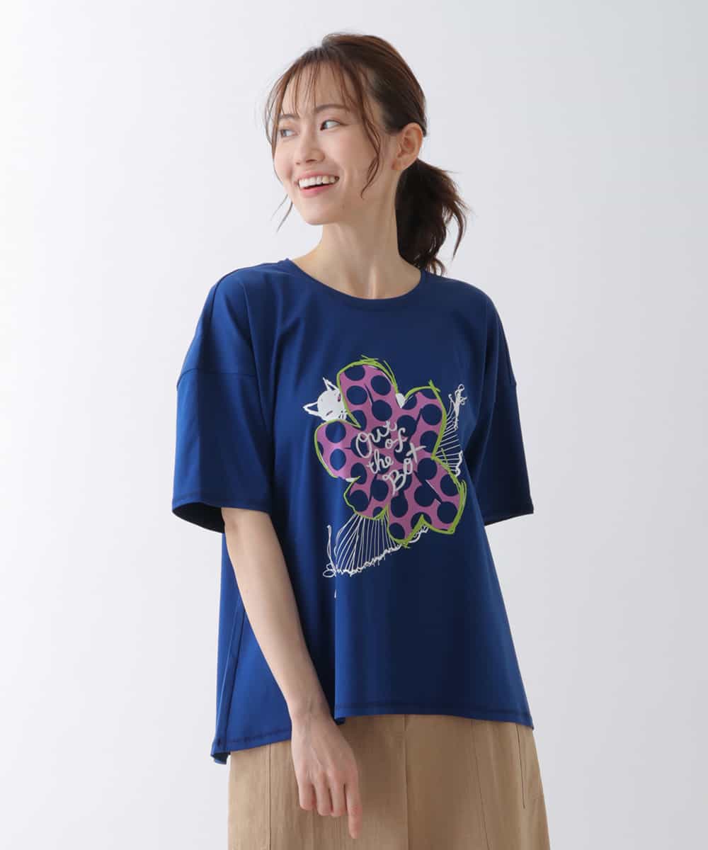 RBKGU50190 HIROKO BIS(ヒロコ ビス) 【洗える】バレリーナキャット刺繍デザインカットソー ブルー