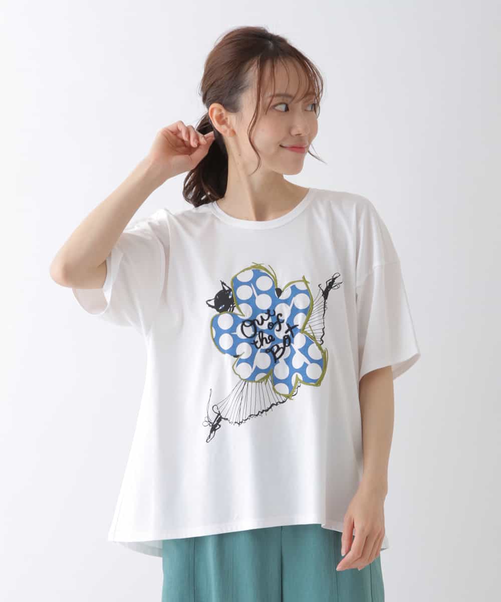 RBKGU50190 HIROKO BIS(ヒロコ ビス) 【洗える】バレリーナキャット刺繍デザインカットソー ホワイト