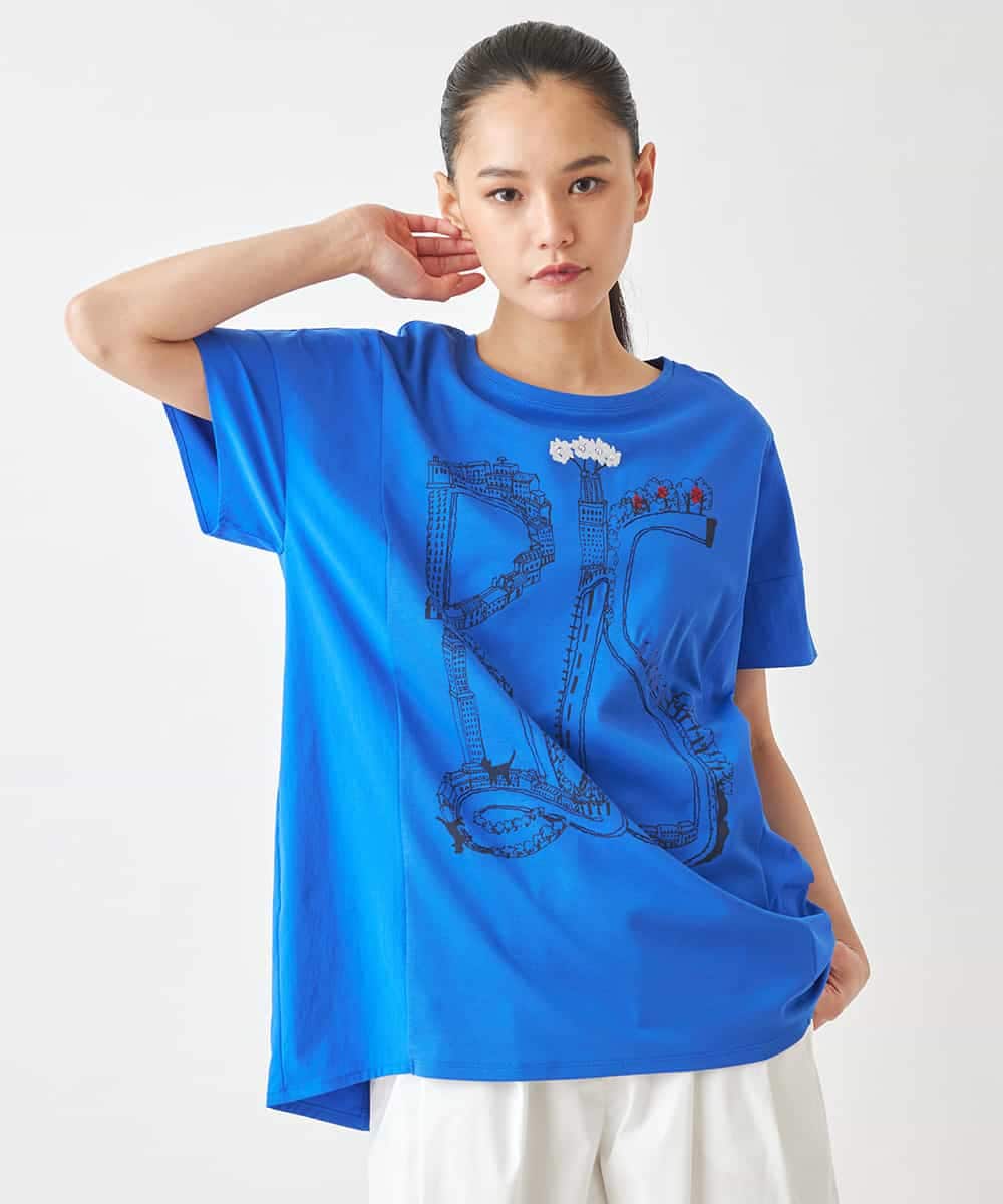 RBKGX03220 HIROKO BIS(ヒロコ ビス) グラフィカルプリントTシャツ /洗える ブルー