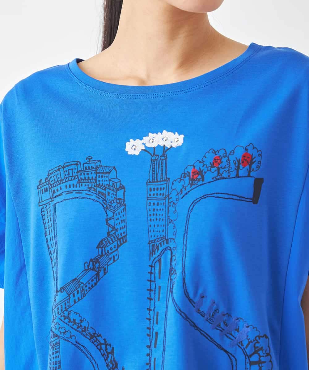RBKGX03220 HIROKO BIS(ヒロコ ビス) グラフィカルプリントTシャツ /洗える ブルー