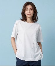 RBKHA07180 HIROKO BIS(ヒロコ ビス) 【UV/遮熱性/接触冷感】アシメ切り替えジョイントカットソー /洗濯機で洗える ホワイト