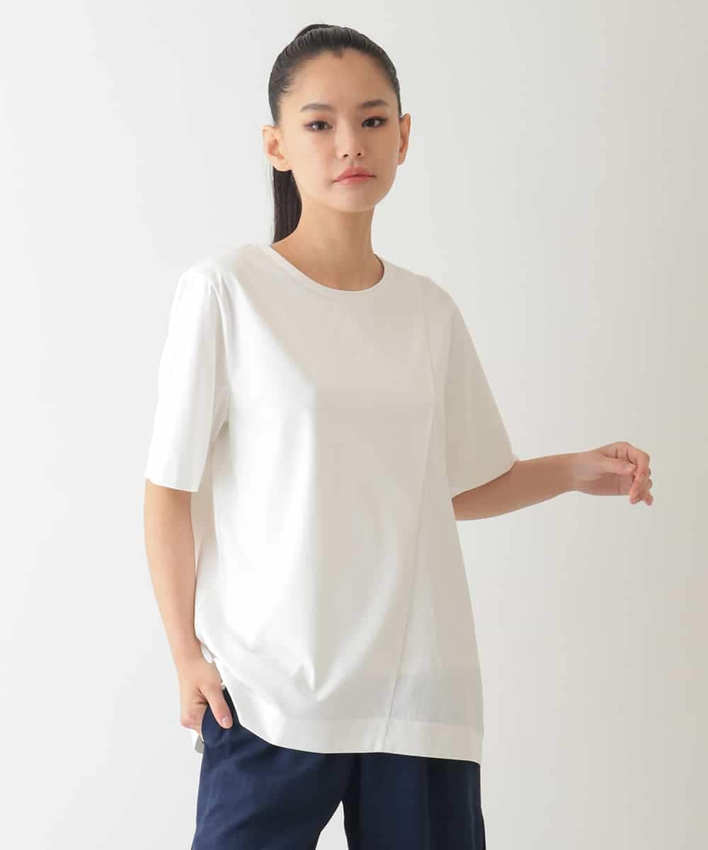 RBKHA07180 HIROKO BIS(ヒロコ ビス) 【UV/遮熱性/接触冷感】アシメ切り替えジョイントカットソー /洗濯機で洗える ホワイト