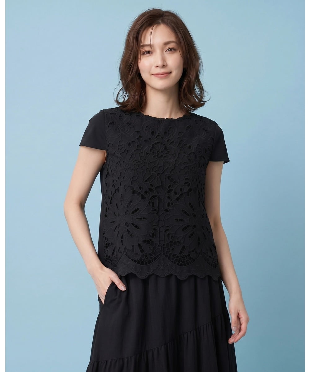 RBKHA15290 HIROKO BIS(ヒロコ ビス) フラワーデコ刺繍ブラウス /洗える ブラック
