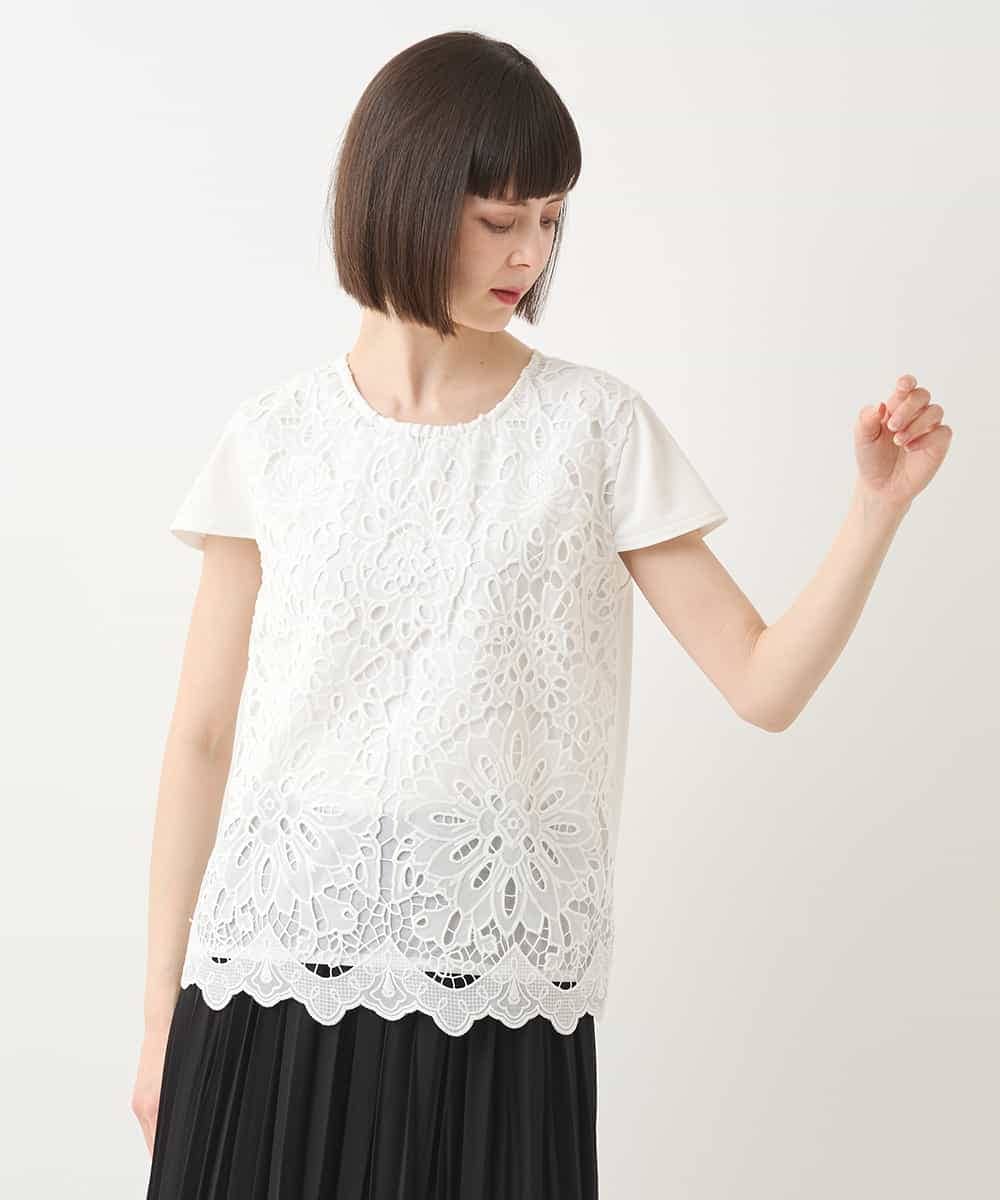 RBKHA15290 HIROKO BIS(ヒロコ ビス) 【先行予約】フラワーデコ刺繍ブラウス ホワイト
