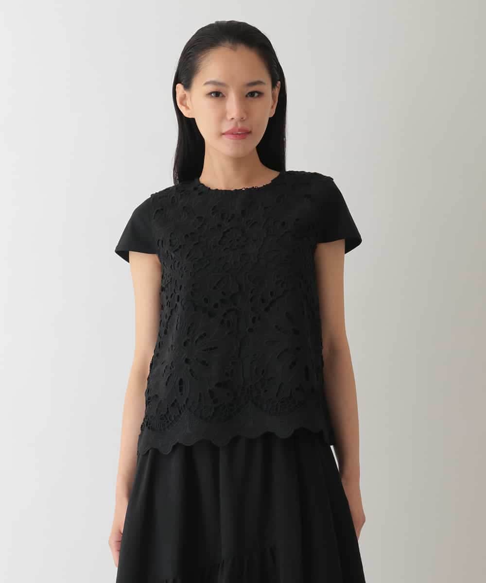 RBKHA15290 HIROKO BIS(ヒロコ ビス) フラワーデコ刺繍ブラウス /洗える ブラック