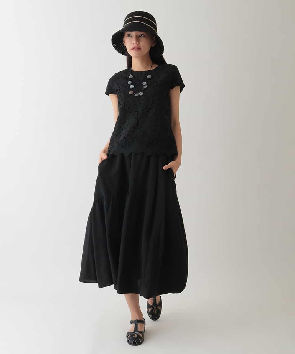 RBKHA15290 HIROKO BIS(ヒロコ ビス) フラワーデコ刺繍ブラウス /洗える ブラック