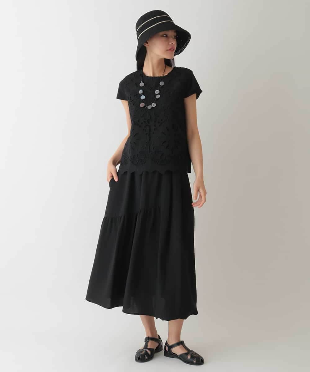 RBKHA15290 HIROKO BIS(ヒロコ ビス) フラワーデコ刺繍ブラウス /洗える ブラック