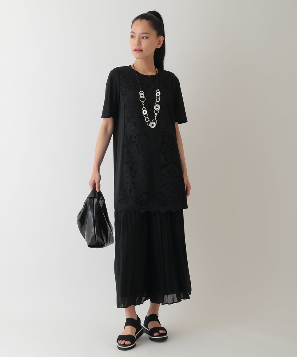 RBKHA16330 HIROKO BIS(ヒロコ ビス) カットワークデコ刺繍チュニック /洗える ブラック