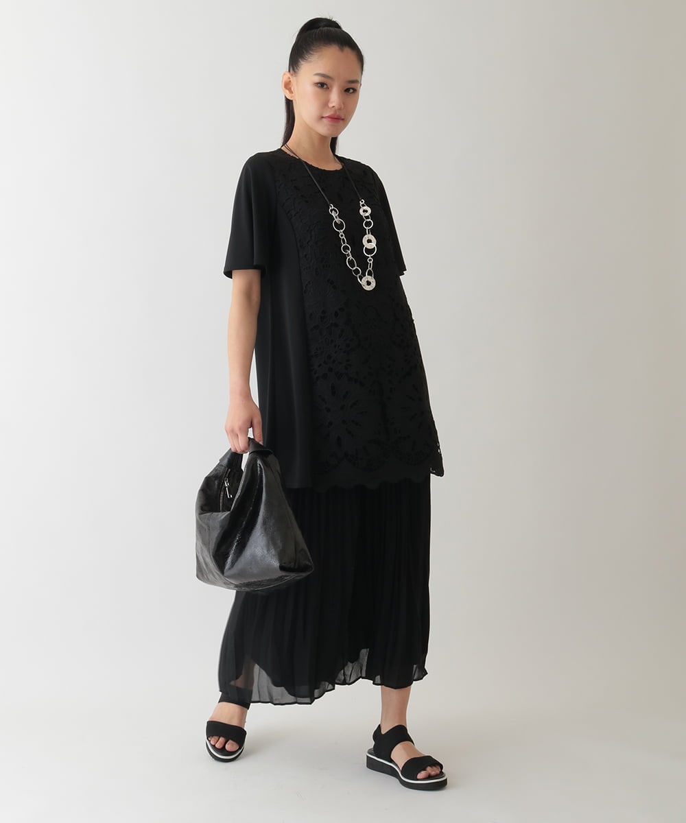 RBKHA16330 HIROKO BIS(ヒロコ ビス) カットワークデコ刺繍チュニック /洗える ブラック