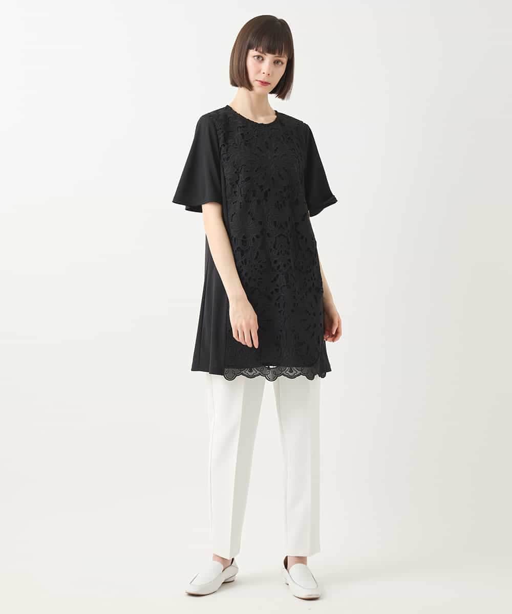 RBKHA16330 HIROKO BIS(ヒロコ ビス) 【先行予約】カットワークデコ刺繍チュニック ブラック