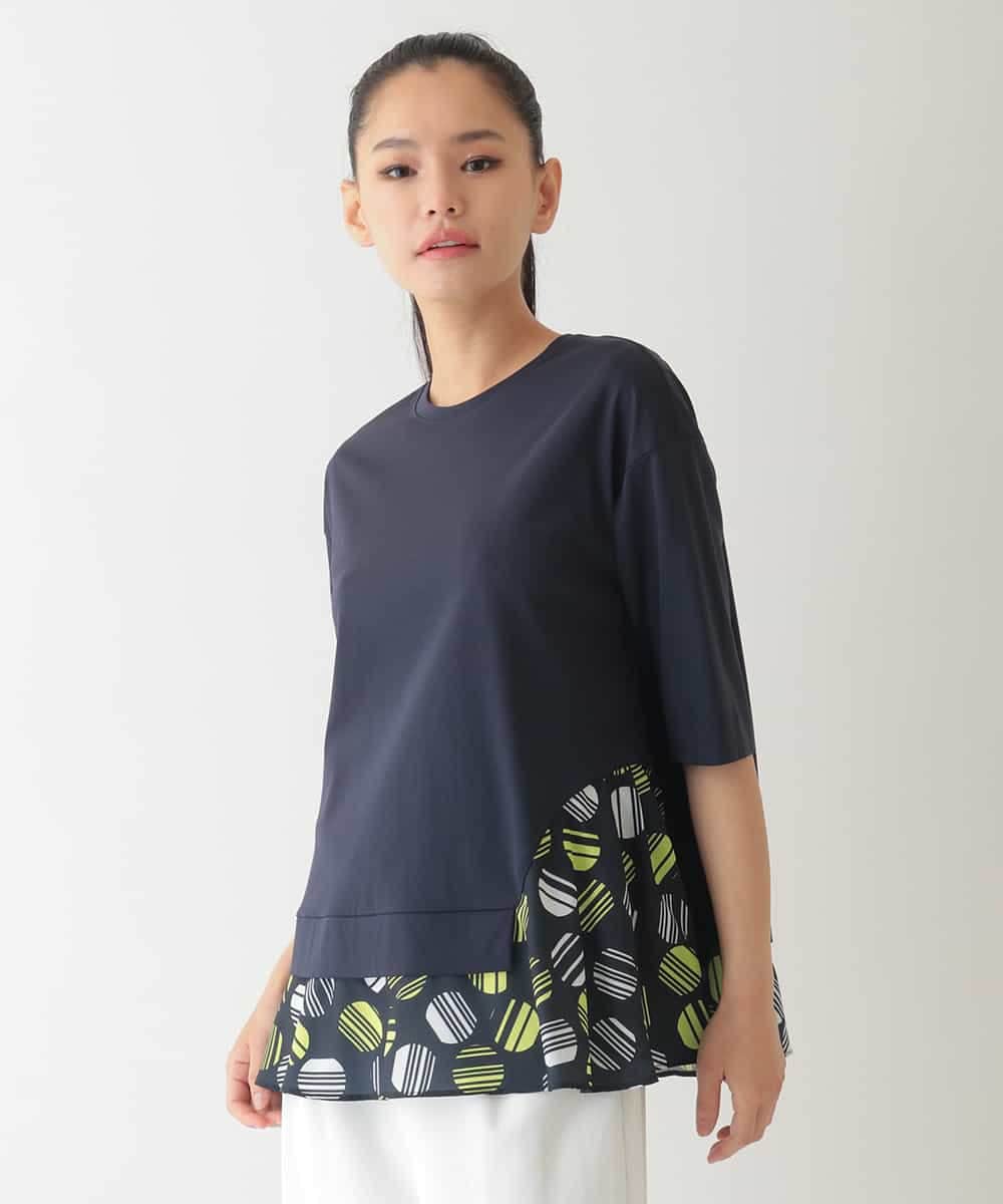 RBKHA46260 HIROKO BIS(ヒロコ ビス) ストライプドットジョイントヘムカットソー /洗える ネイビー