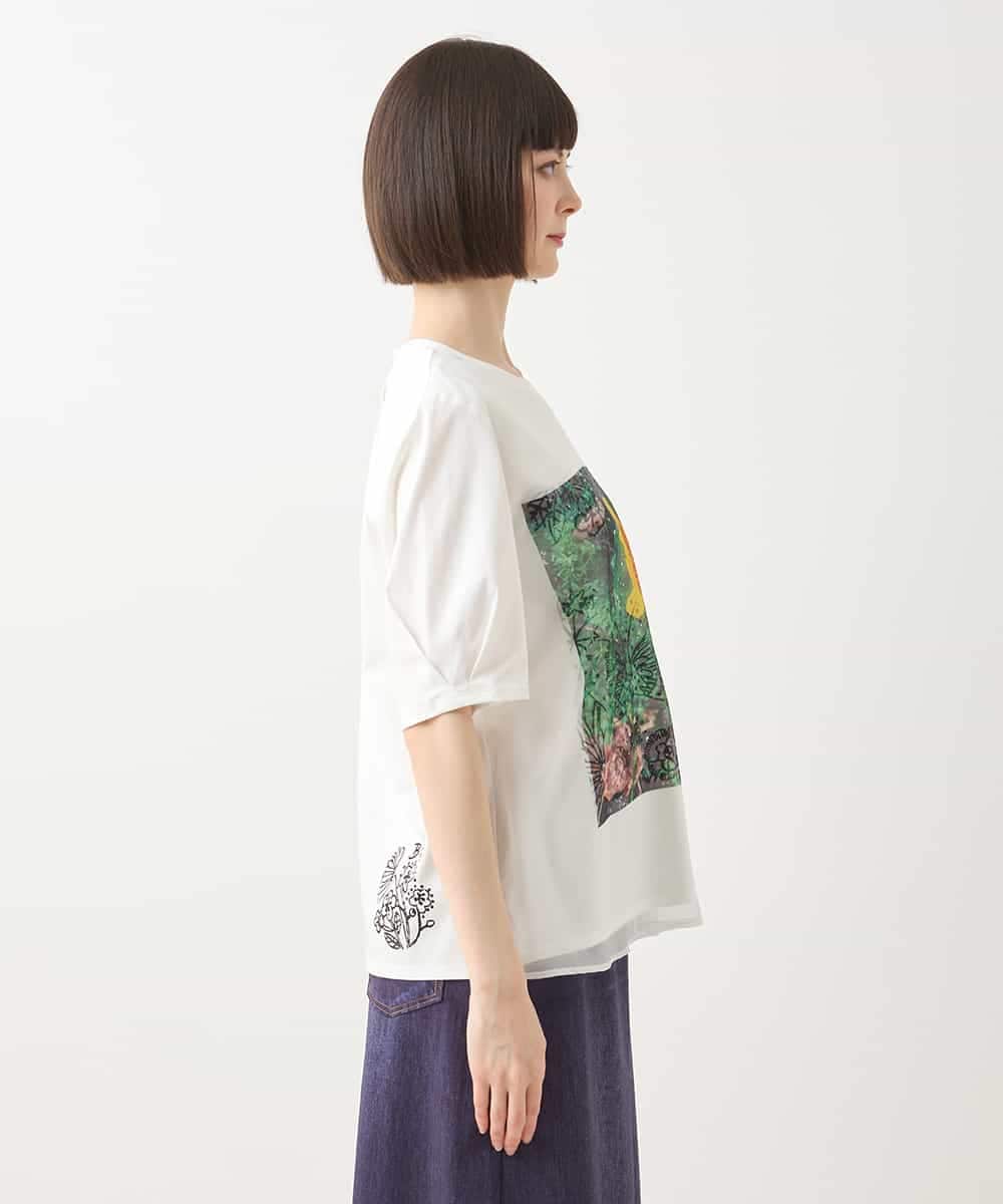 RBKHB30260 HIROKO BIS(ヒロコ ビス) Busy ButterflyプリントレイヤードTシャツ /洗える ホワイト