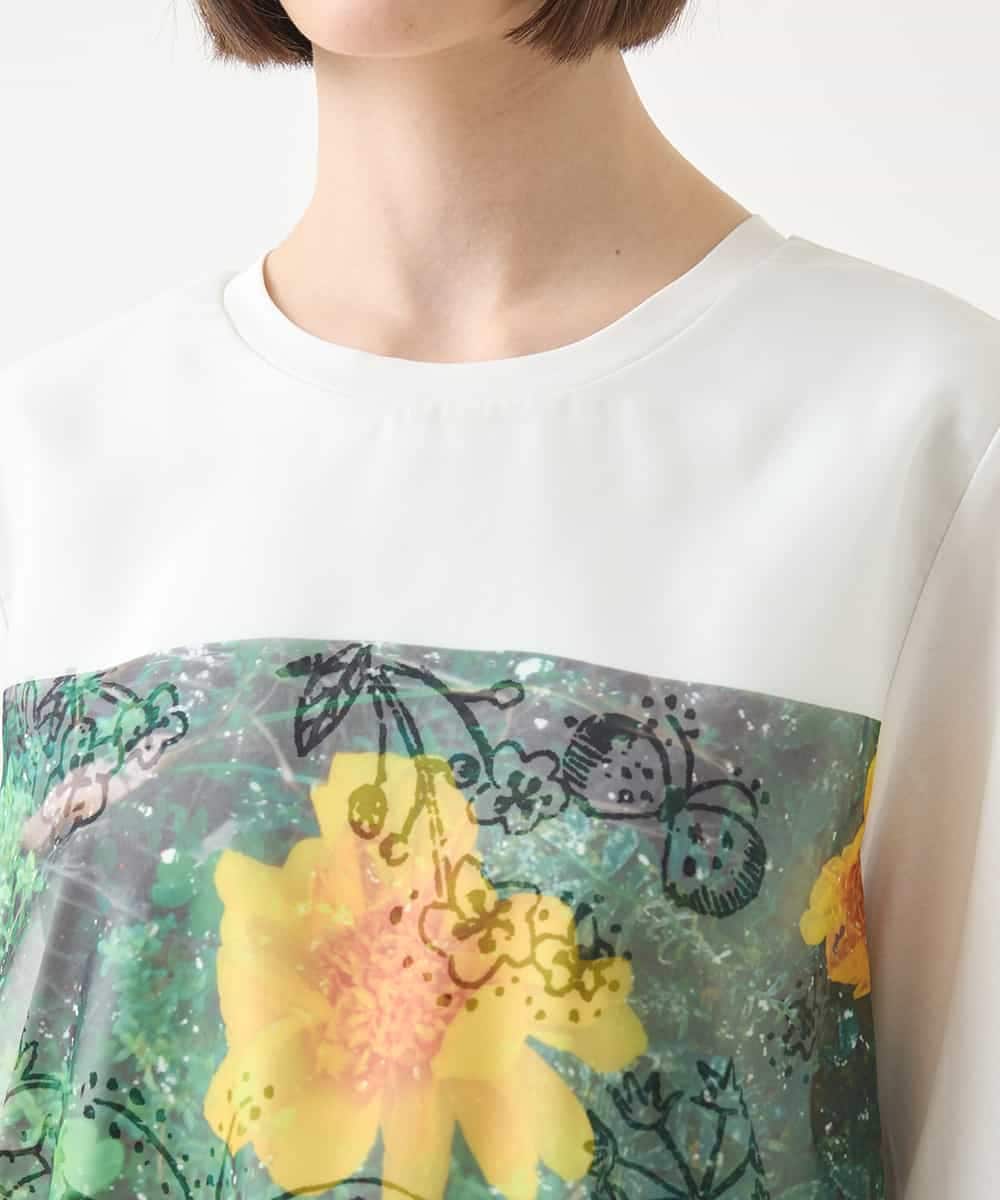 RBKHB30260 HIROKO BIS(ヒロコ ビス) Busy ButterflyプリントレイヤードTシャツ /洗える ホワイト
