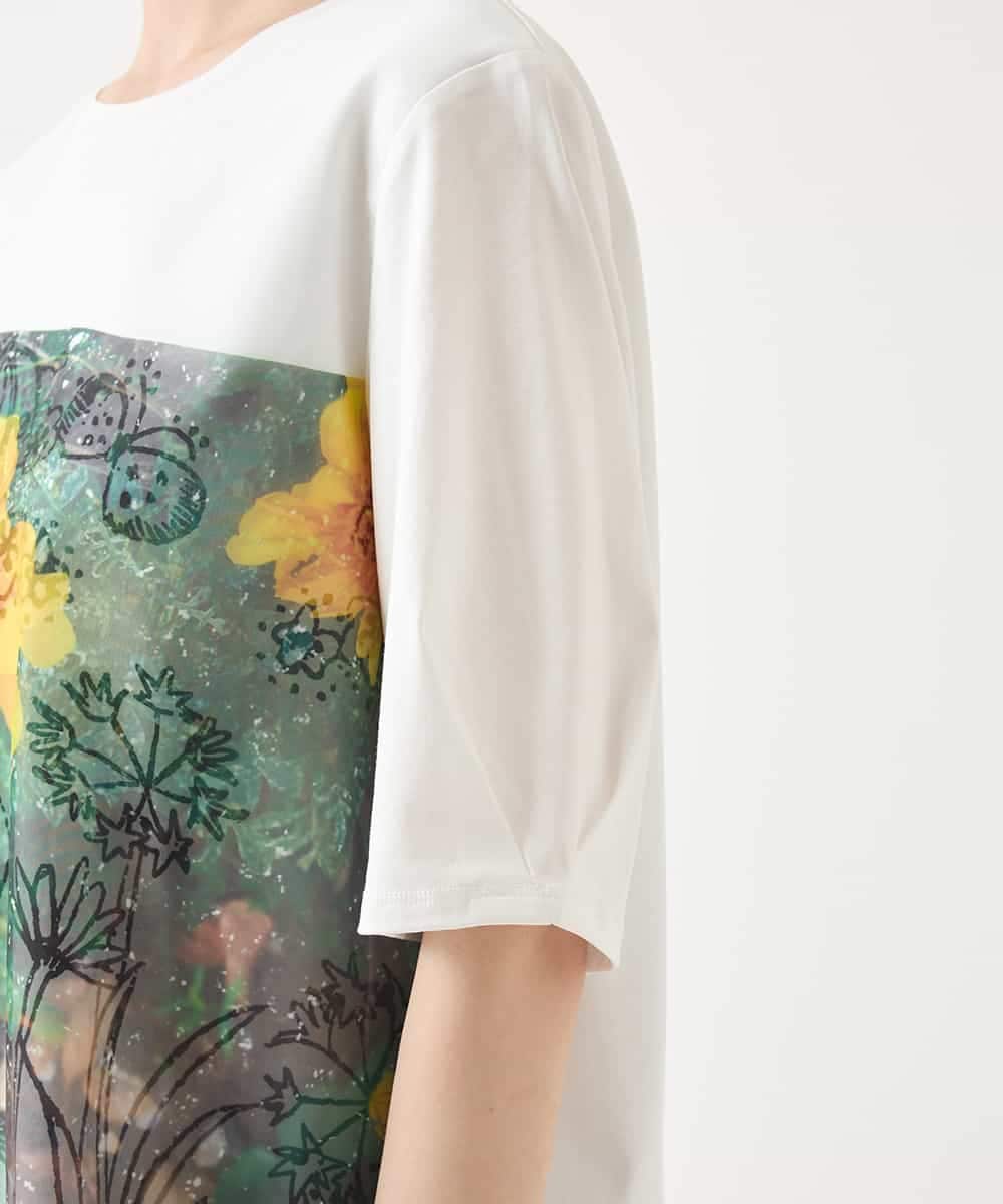 RBKHB30260 HIROKO BIS(ヒロコ ビス) Busy ButterflyプリントレイヤードTシャツ /洗える ホワイト