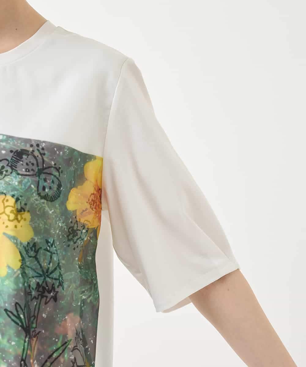 RBKHB30260 HIROKO BIS(ヒロコ ビス) Busy ButterflyプリントレイヤードTシャツ /洗える ホワイト