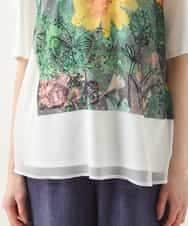 RBKHB30260 HIROKO BIS(ヒロコ ビス) Busy ButterflyプリントレイヤードTシャツ /洗える ホワイト